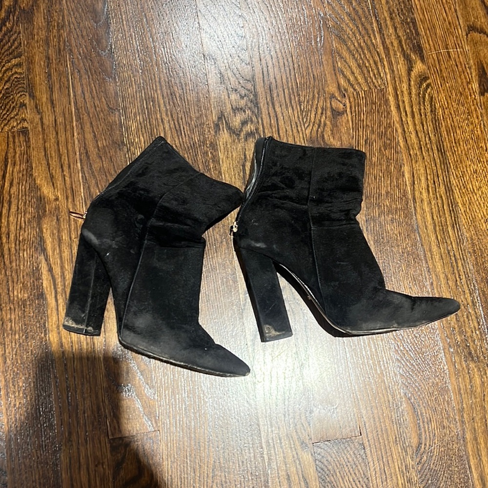 High heeled velvet booties